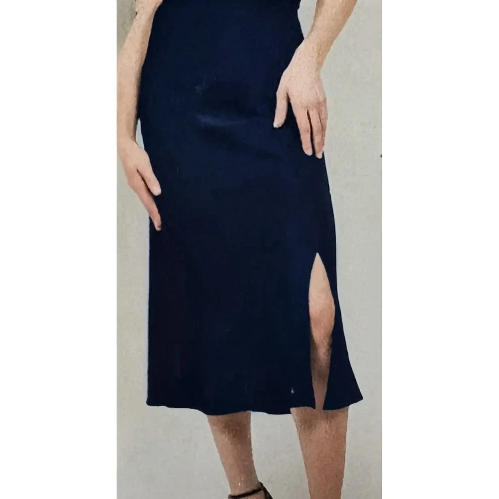 Satin Midi Skirt XXL (20) Navy Elastic Waist A-Line goth witchy work special
